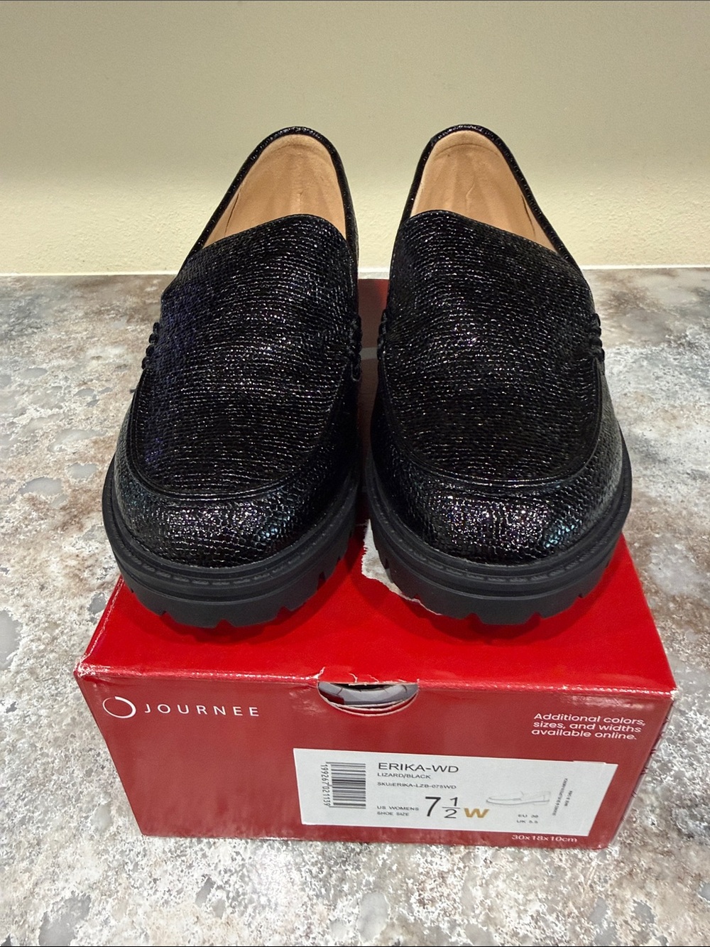 Journee Collection Black Glitter Slip-On Loafers with Lug Sole